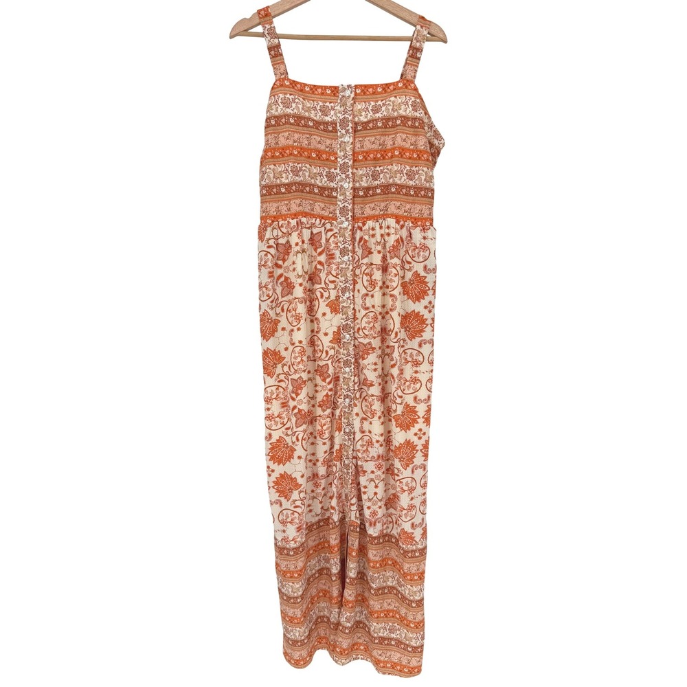 Cato Maxi‎ Dress Womens Large Orange Floral Paisley Button Front Smocked Boho
